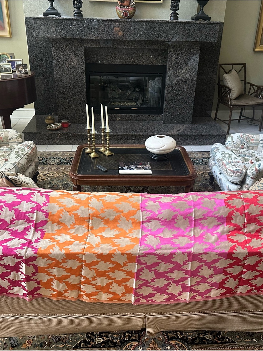Home Holiday Reversible Decorative Throw - Orange & Pink Leaf Pattern